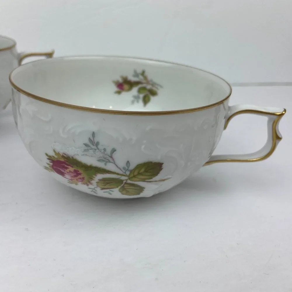 Set 3 pc NWOT ROSENTHAL POMPADOUR Ivory Moss Rose Cup Floral